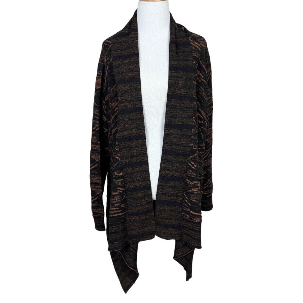 Soft Surroundings Cardigan Sweater Large Cascade Draped Wool Cotton Texture Knit